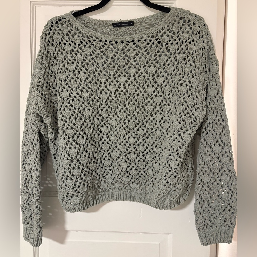 moon & madison Open-Knit Sweater - Light Sage
